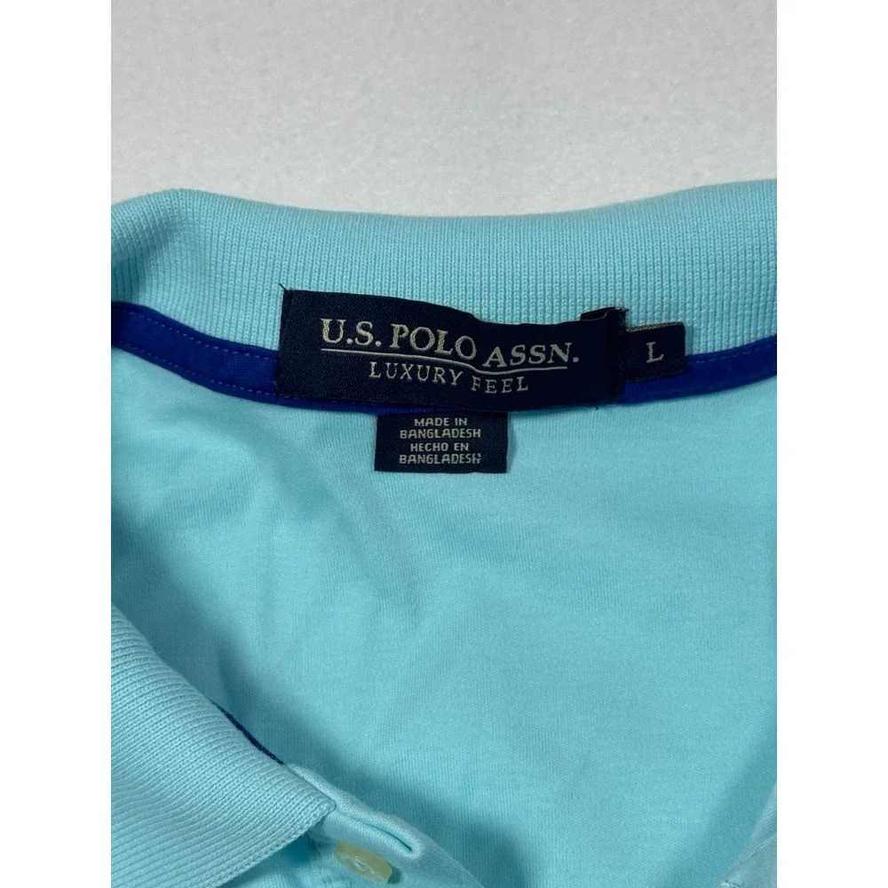 Preppy U.S. Polo Assn Luxury Feel Polo Shirt Mens Large Light Blue Short Sleeve‎
